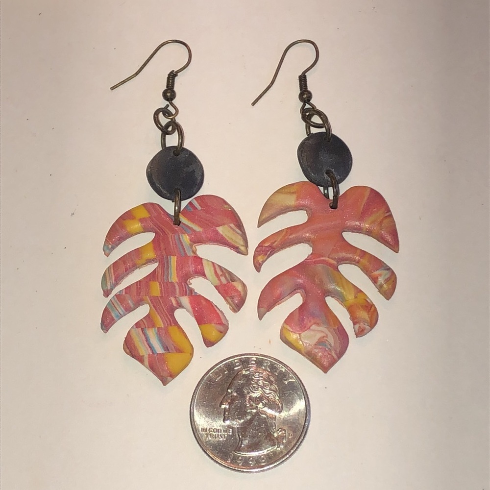 Colorful Boho Clay Leaf Earrings - Picture 3 of 4